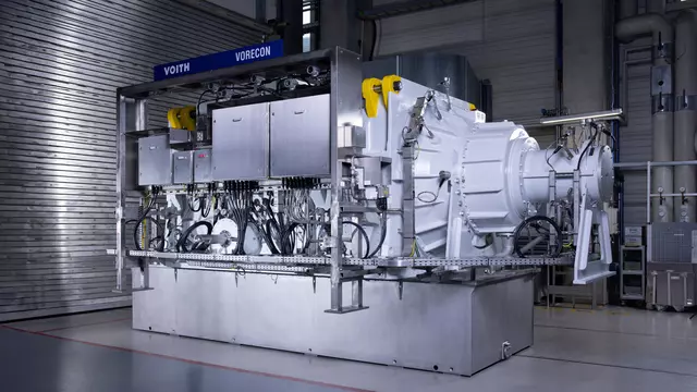 Planetary gear unit Vorecon from Voith Turbo installed in a hall
