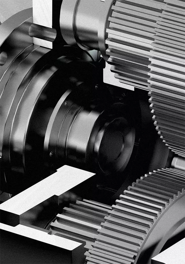 Close-up of the gears of the planetary gear unit type Vorecon from Voith Turbo