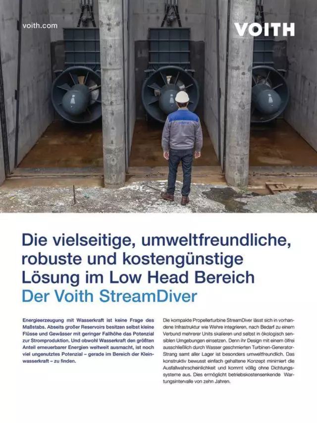 Die vielseitige, umweltfreundliche, robuste und kostengünstige Lösung im Low Head Bereich - Der Voith StreamDiver