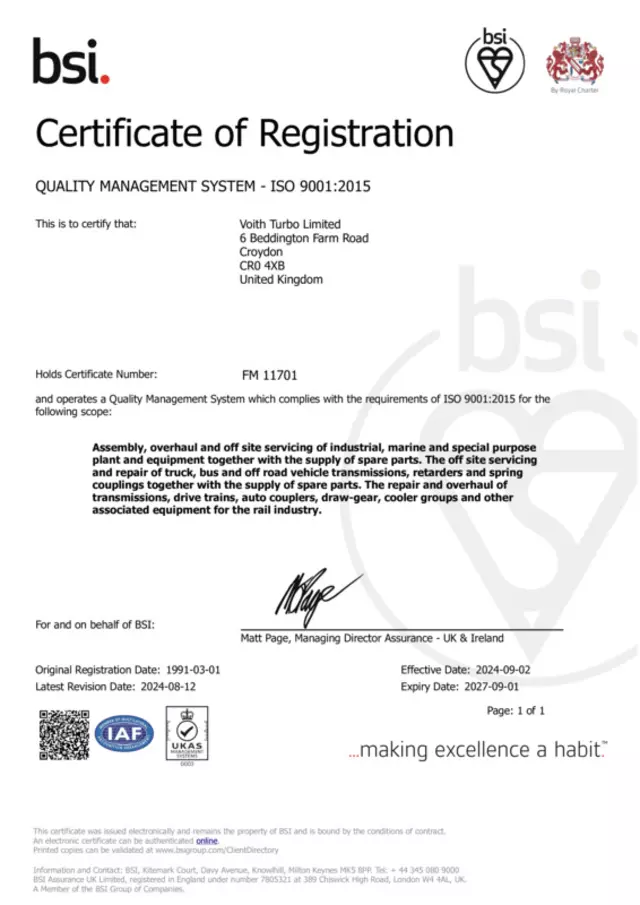 Voith Turbo Ltd - FM 11701 - ISO9001 2015 - Exp 2024-09-01