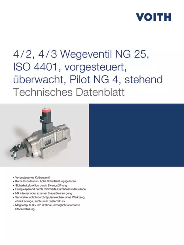 4/2, 4/3 Wegeventile NG 25, ISO 4401, vorgesteuert, überwacht, Pilot NG 4, stehend