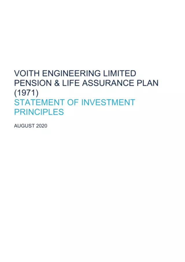 2020-08 Voith Engineering Ltd Pension and Life Insurance Plan 1971 - Statement of investment principles