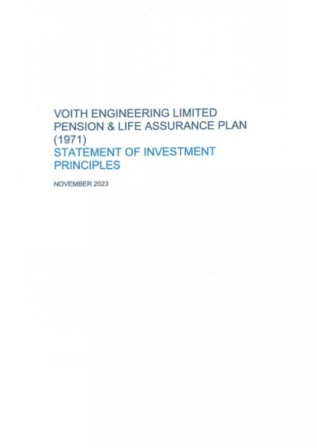 2020-08 Voith Engineering Ltd Pension and Life Insurance Plan 1971 - Statement of investment principles