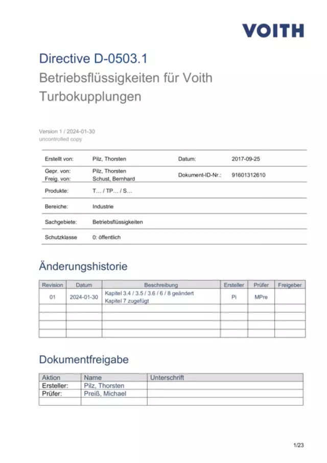 Betriebsflüssigkeiten für Voith Turbokupplungen