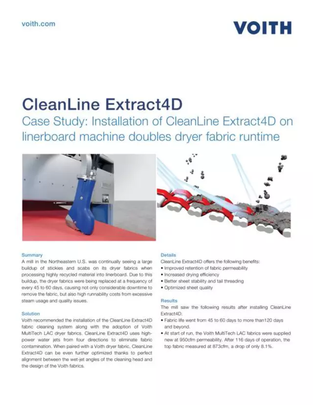 Case Study: Installation of CleanLine Extract4D on
linerboard machine doubles dryer fabric runtime