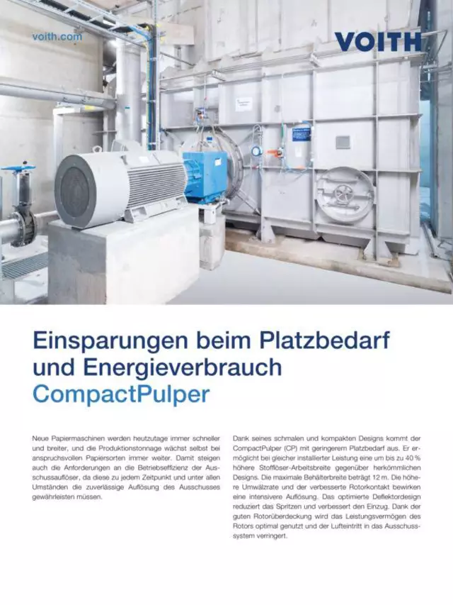 Einsparungen beim Platzbedarf und Energieverbrauch – CompactPulper