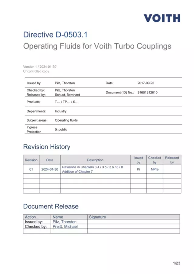 Operating Fluids for Voith Turbo Couplings