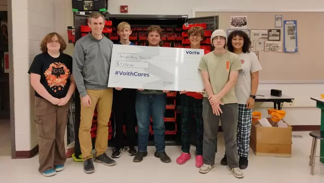 Voith awards a $4,000 #VoithCares donation to Bermudian Springs High School Robotics Club in York Springs, Pa.