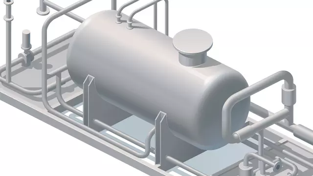 Grafische Darstellung eines Kryogene Behälters zur Speicherung von flüssigem Wasserstoff