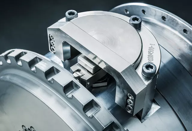 <BR>Close-up of the Voith SafeSet torque limiting coupling