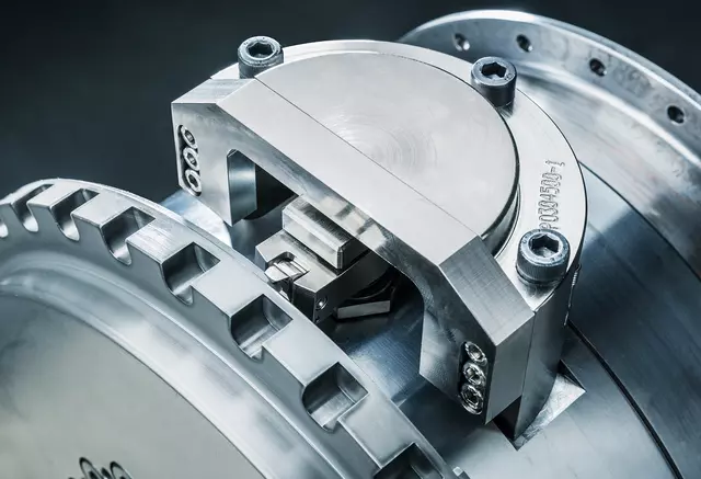<BR>Close-up of the Voith SafeSet torque limiting coupling